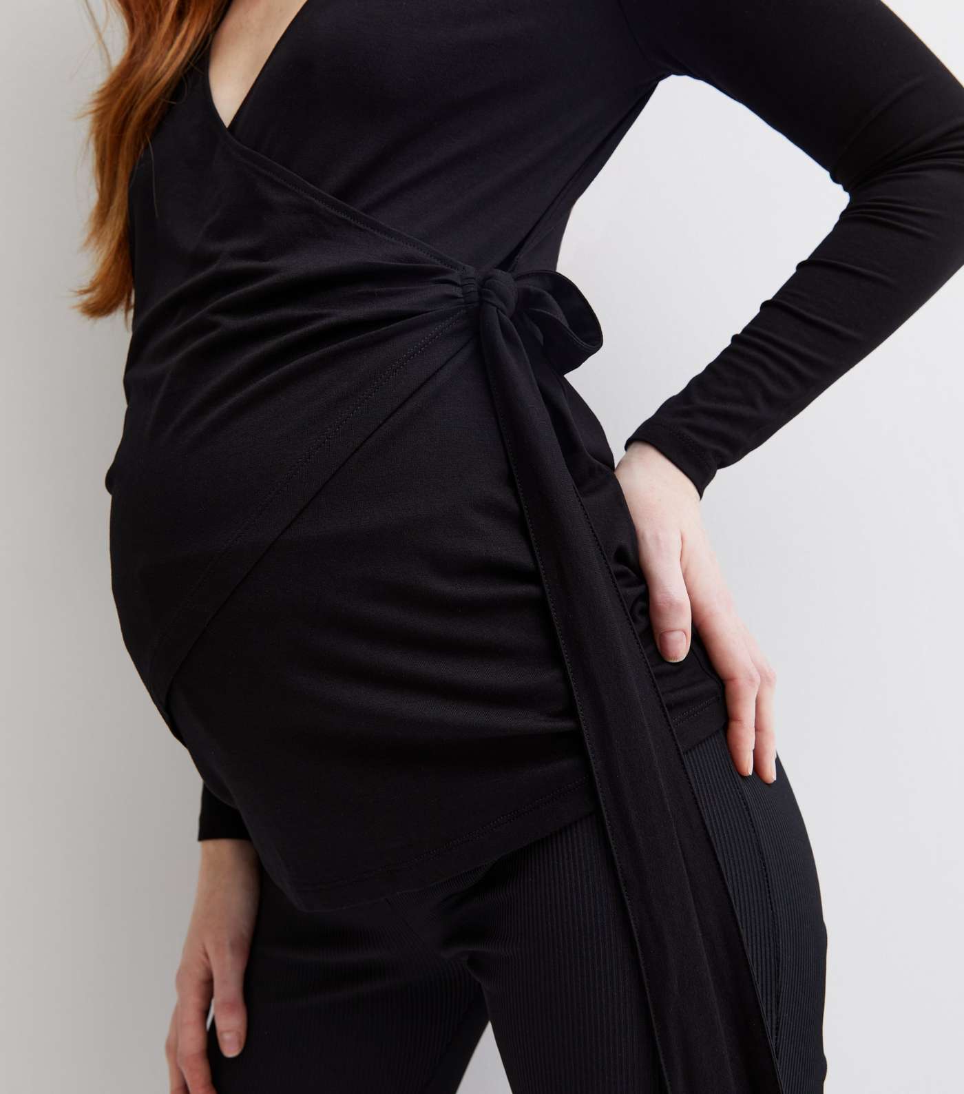 Maternity Black Long Sleeve Nursing Wrap Top Image 3