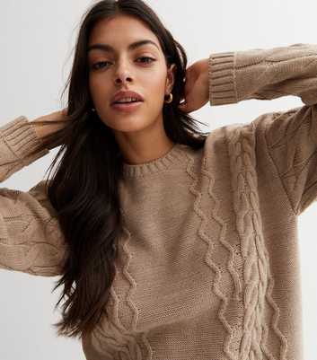 Camel Cable Knit Long Sleeve Top
