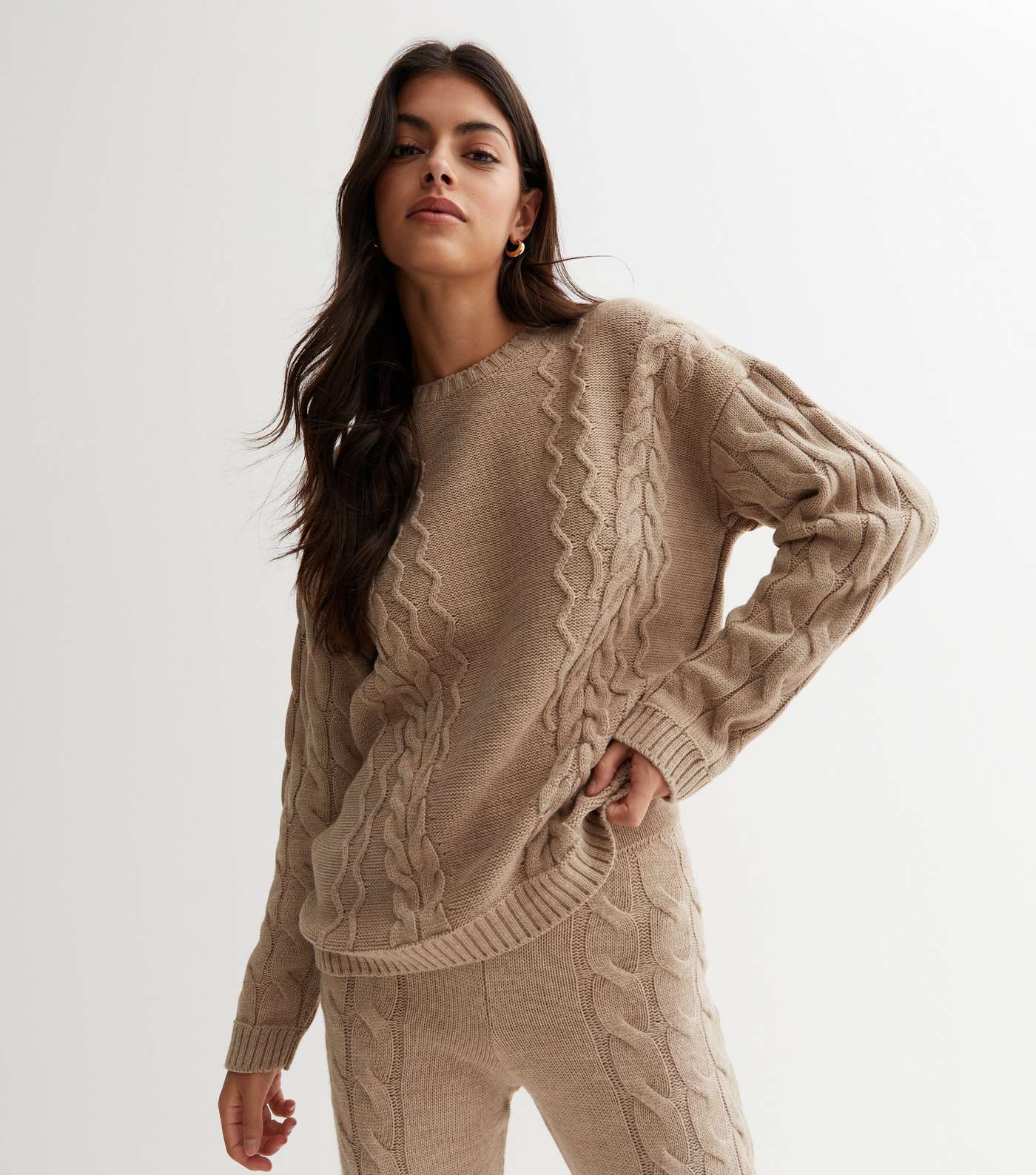 Camel Cable Knit Long Sleeve Top Image 2