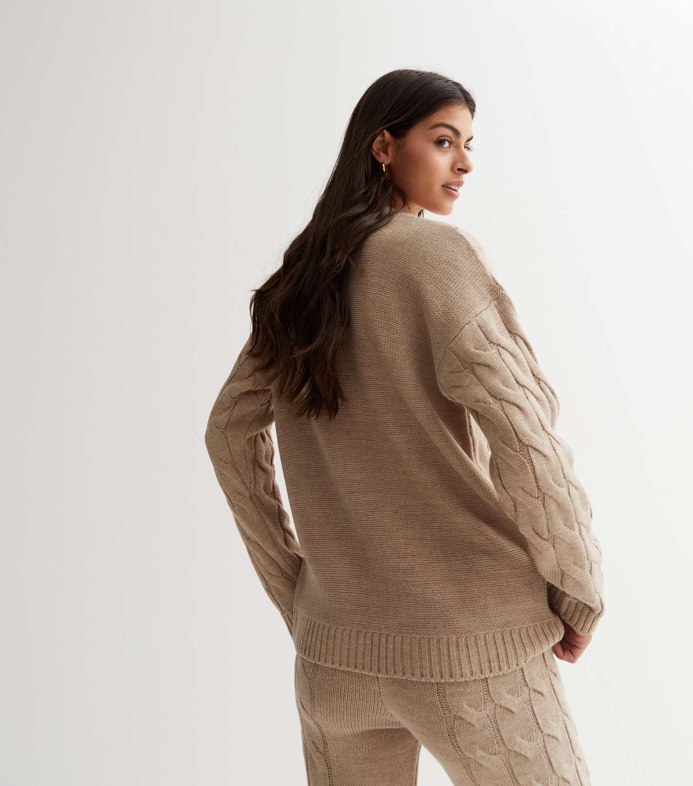 Camel Cable Knit Long Sleeve Top Image 4