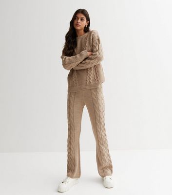 Camel Cable Knit High Waist Trousers