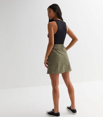 Petite Khaki Parachute Cargo Mini Skirt New Look