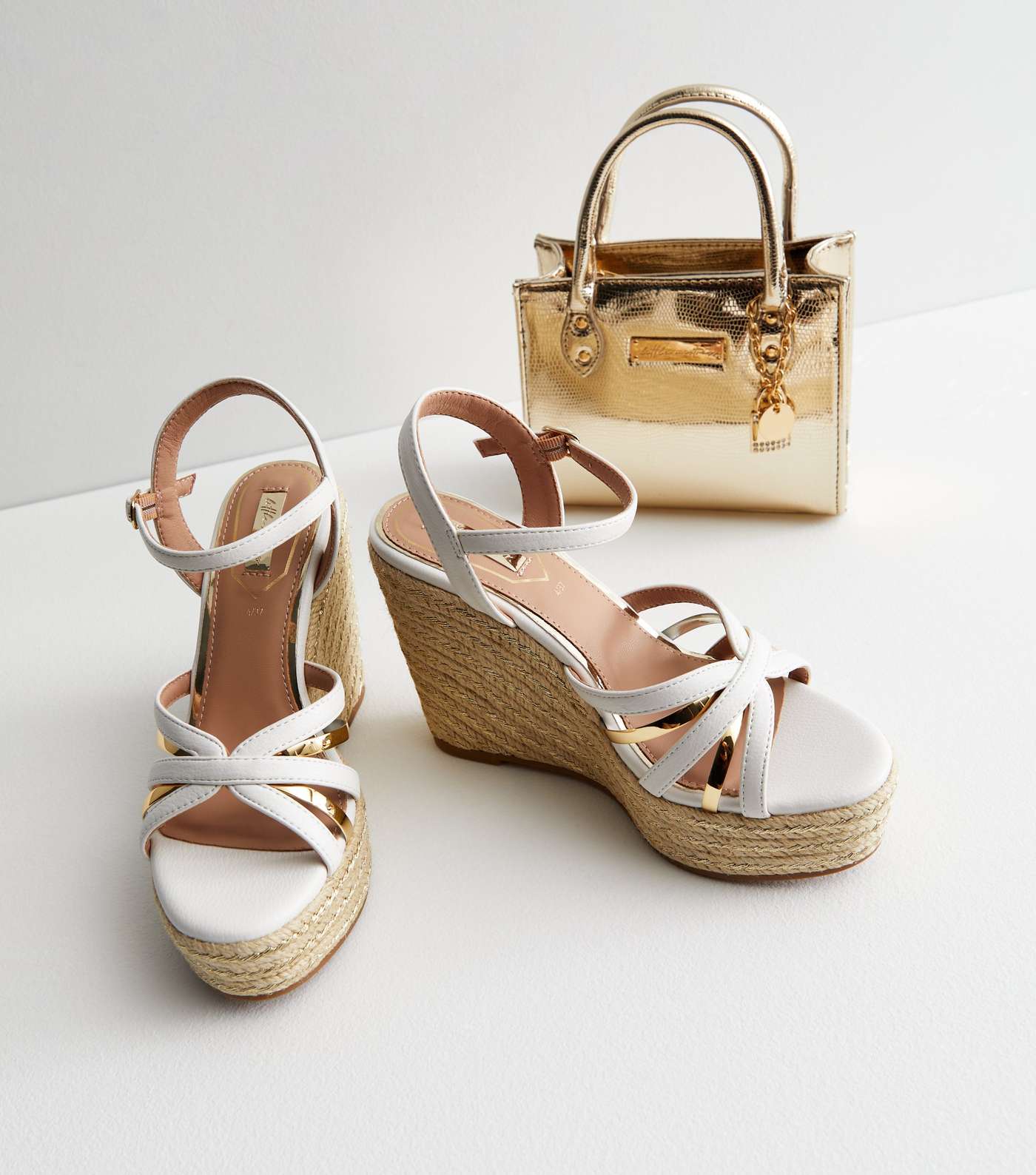 Little Mistress White Strappy Espadrille Wedge Sandals Image 3