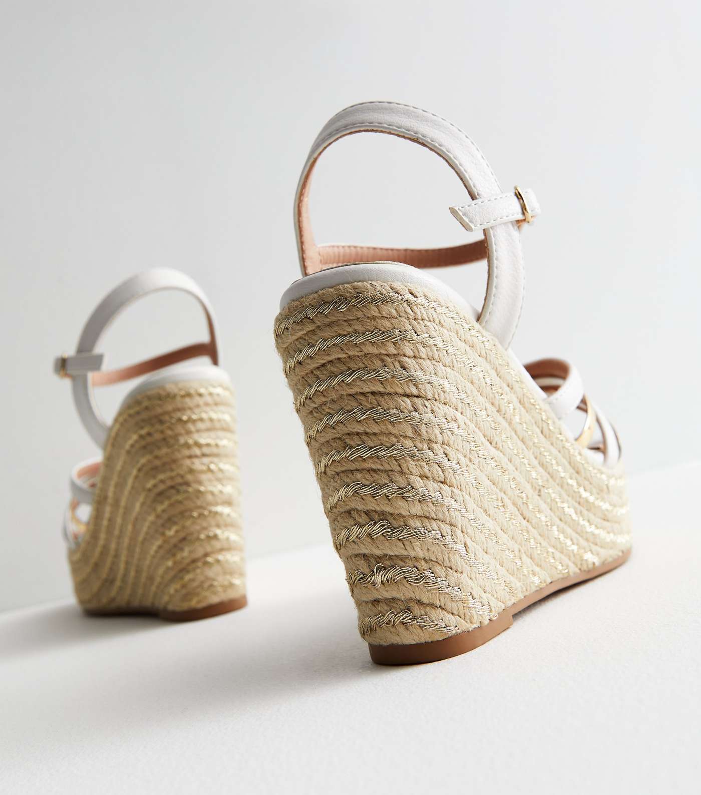 Little Mistress White Strappy Espadrille Wedge Sandals Image 5
