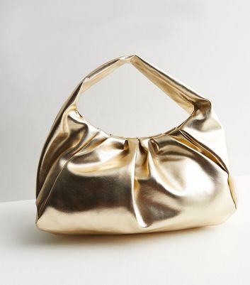 Public Desire Gold Metallic Ruched Grab Handle Bag