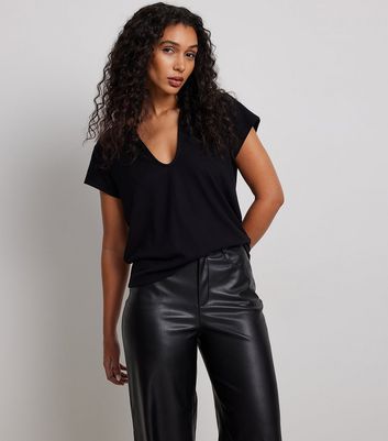 Womens Leather Look Split Hem Skinny Trousers  Boohoo UK