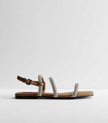 London Rebel Tan Diamanté Strappy Sandals