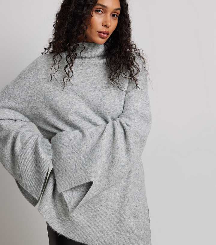 NA-KD Grey Split Sleeve Oversized Jumper | New Look