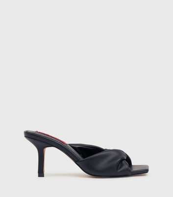 London Rebel Black Leather-Look Bow Mule Stiletto Heel Sandals