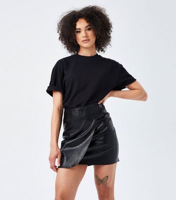 Urban Bliss Black Leather-Look Mini Wrap Skirt