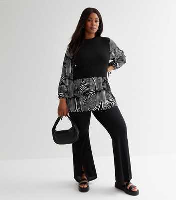 Curves Black Zebra Ribbed Knit 2 in 1 Peplum Blouse