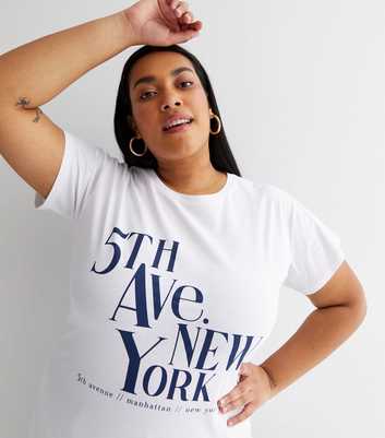 Curves White 5th Avenue New York Logo T-Shirt