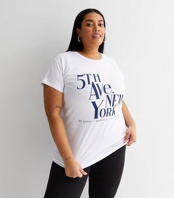 Curves White 5th Avenue New York Logo T-Shirt New Look