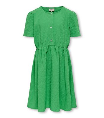KIDS ONLY Green Textured Button Front Mini Dress New Look