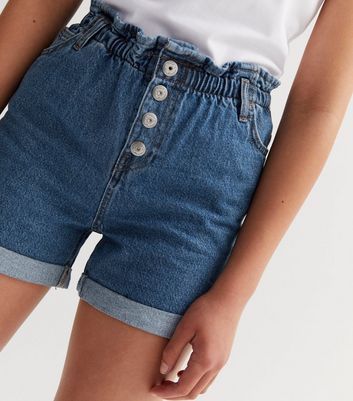 High waisted paper on sale bag denim shorts