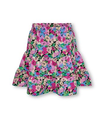 KIDS ONLY Pink Floral Tiered Hem Skirt New Look