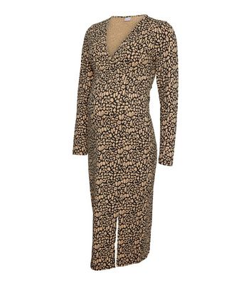 Mamalicious Maternity Brown Leopard Print Midi Wrap Dress New Look