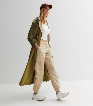 ONLY Olive Colour Block Long Trench Coat New Look