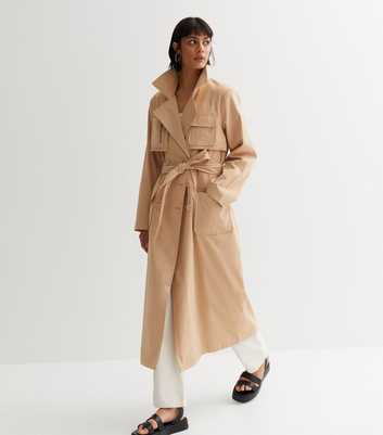 ONLY Camel Zip Pocket Belted Long Trench Coat