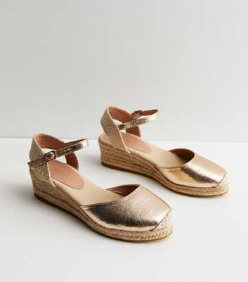 Gold Closed Toe Espadrille Wedge Heel Sandals
