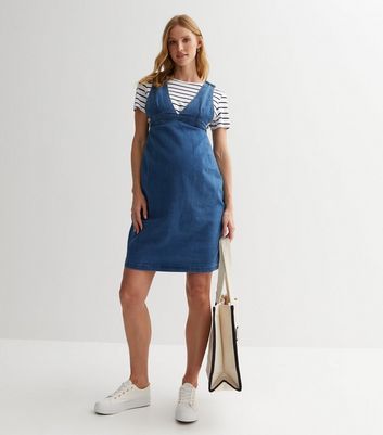 V neck 2025 denim pinafore dress