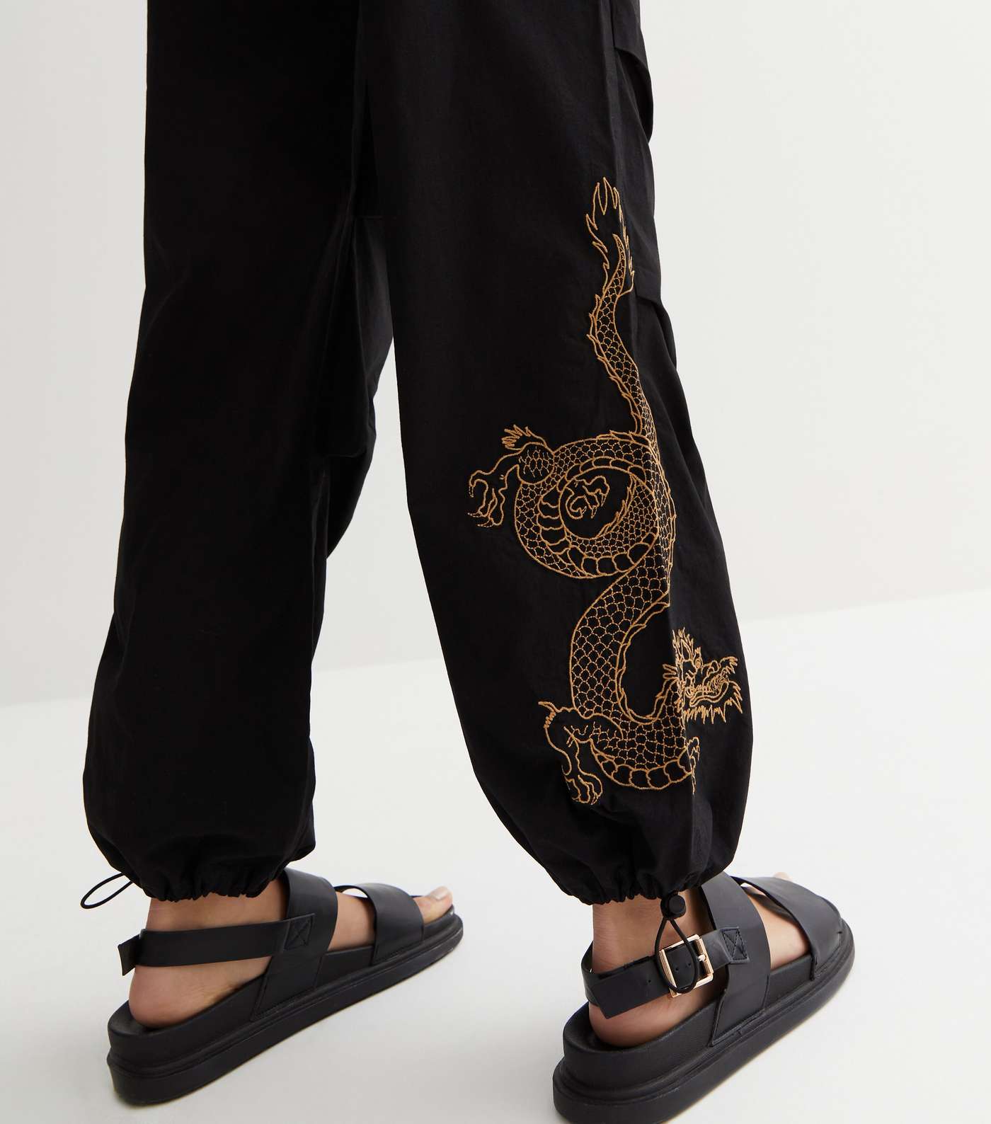 Black Dragon Embroidered Parachute Trousers Image 2