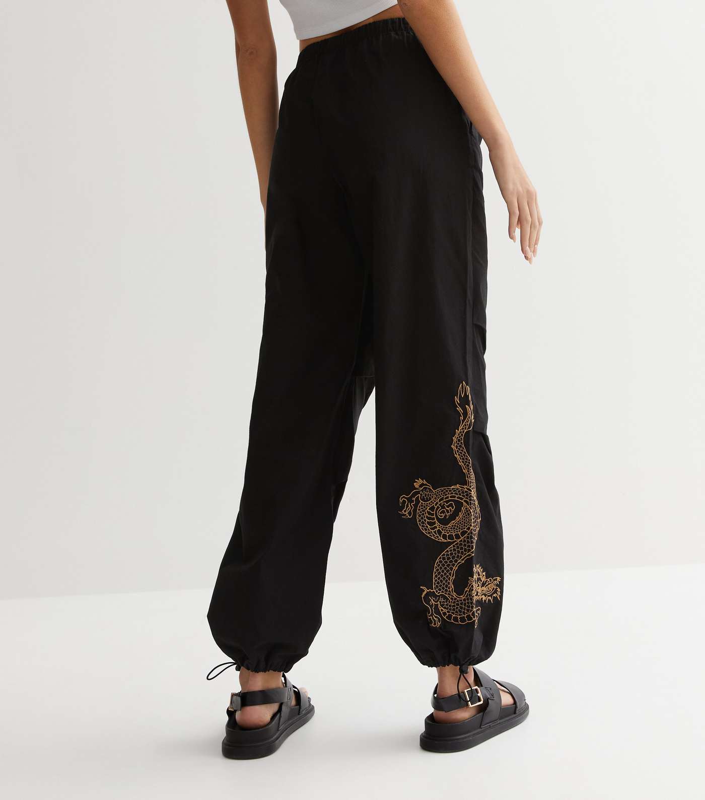 Black Dragon Embroidered Parachute Trousers Image 4