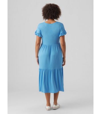 Mamalicious Maternity Blue V Neck Midi Wrap Dress New Look