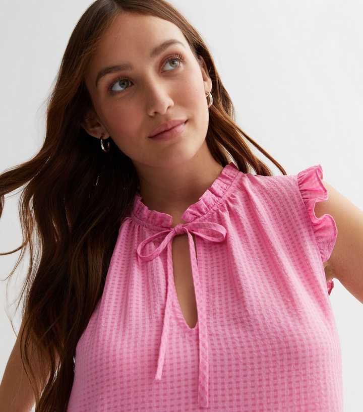 Bright Pink Sleeveless Ruffle Top | New Look