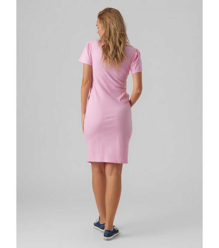 Mamalicious Maternity Pink Ribbed Button Front Mini Dress