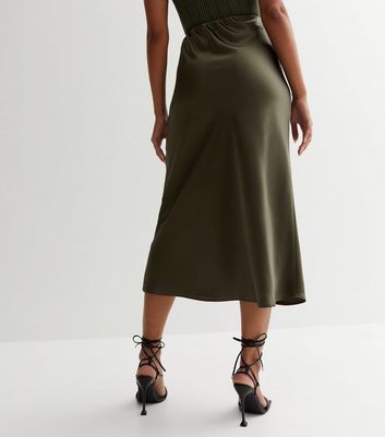 Satin midi 2024 skirt khaki