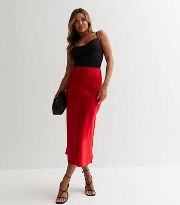 Red Satin Bias Cut Midaxi Skirt New Look