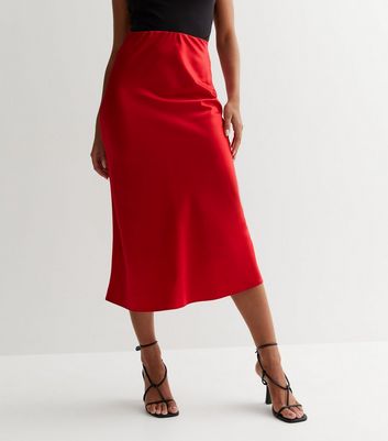 Red Satin Bias Cut Midaxi Skirt New Look