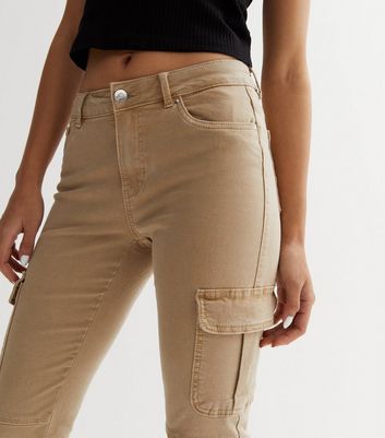 Khaki Denim High Waist Super Skinny Cargo Trousers  New Look