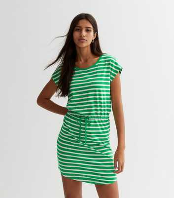 ONLY Green Stripe Drawstring Mini Dress
