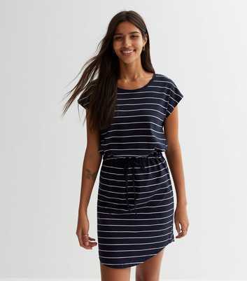 ONLY Navy Stripe Drawstring Mini Dress