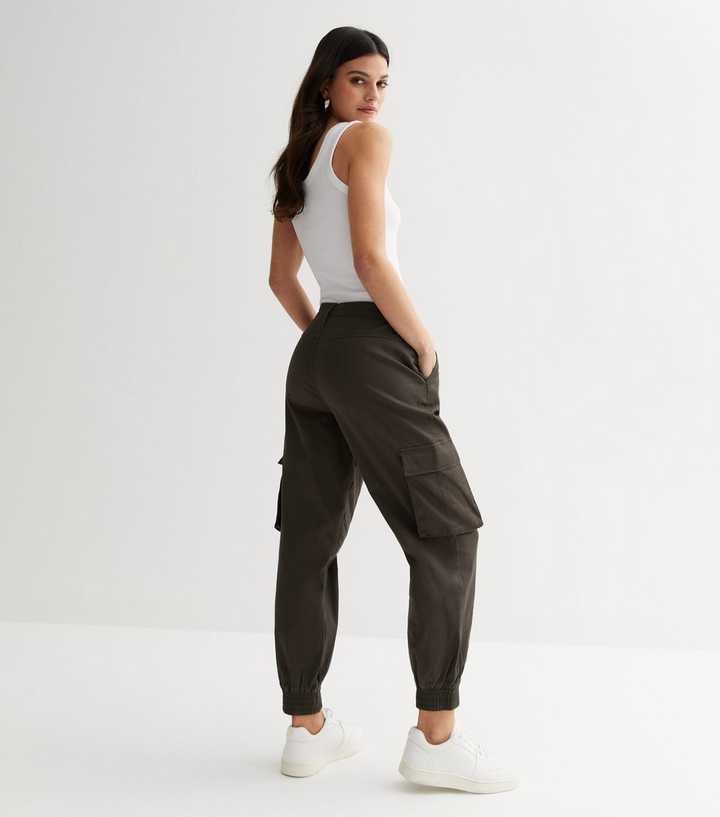 Bershka utility cargo trouser in khaki, ASOS