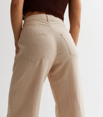 Pull&Bear Wide Leg Linen Trousers in White | Lyst