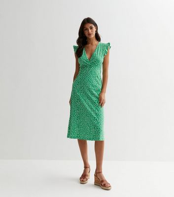 ONLY Green Ditsy Floral Frill Midi Dress | New Look