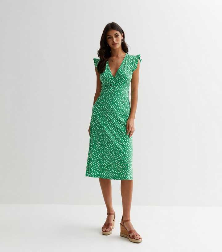 new look green ditsy dress ONLY Floral Frill Midi SD-01.09.26