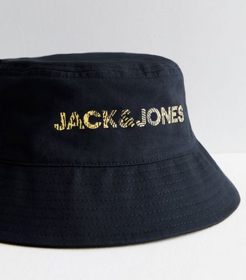 Men's Jack & Jones Navy Logo Bucket Hat New Look