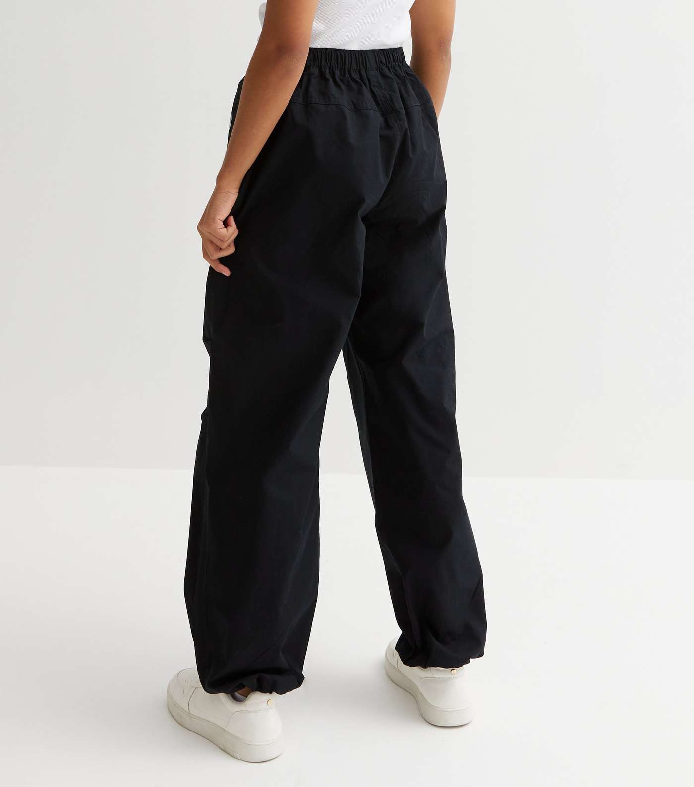 Girls Black Butterfly Los Angeles Logo Parachute Trousers Image 4