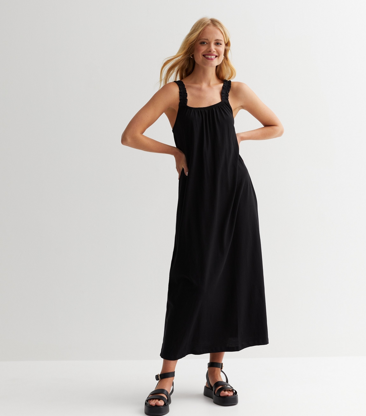 Women's Black Jersey Strappy Midi Dress ONLY New Look