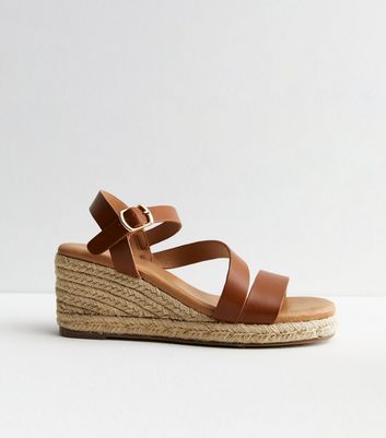 Tan Strappy Footbed Espadrille Wedge Heel Sandals | New Look