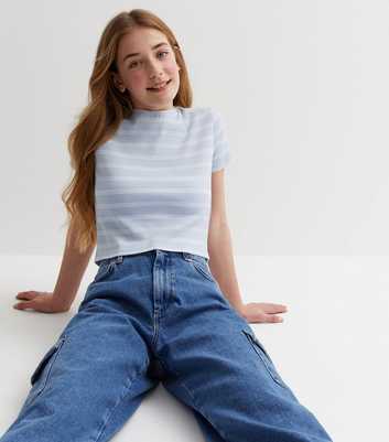 Blue Stripe Ribbed Jersey Short Sleeve T-Shirt