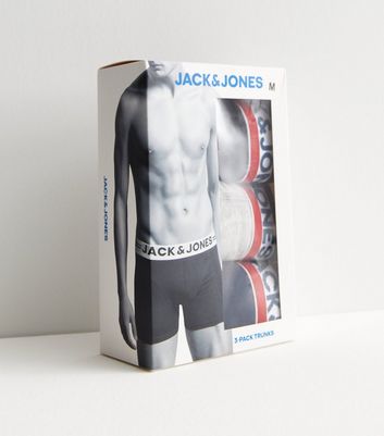 Men's Jack & Jones 3 Pack Black Navy and Grey Logo Boxers New Look