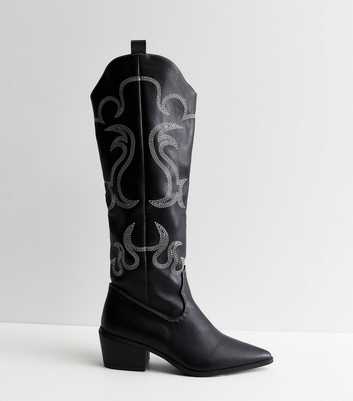 Public Desire Black Embroidered Cowboy Boots