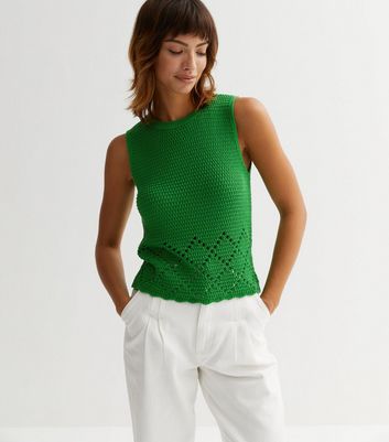 Green Stitch Knit Scallop Hem Vest | New Look