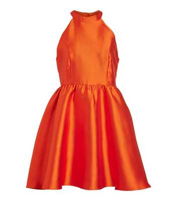 VILA Bright Orange Satin Halter Mini Dress