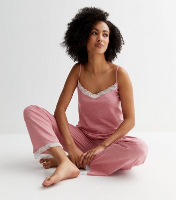 Tall Pink Cami Pyjama Set with Lace Trim